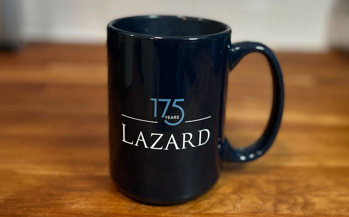 175th anniversary mark on a navy mug