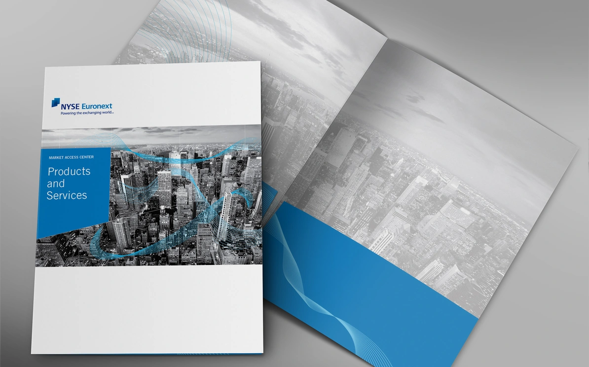 Presentation folder with the same aerial imagery and blue ribbon motif